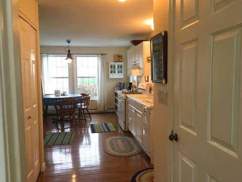 View from downstairs hallway into kitchen.