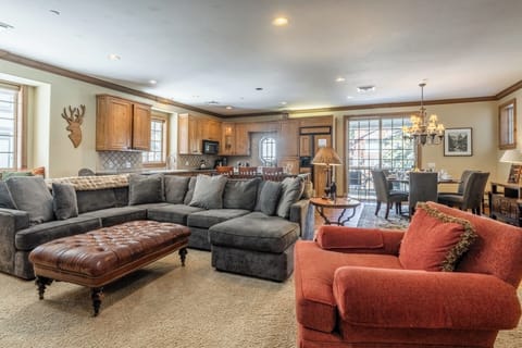 The Charming Chalet's spacious, open concept living area is ideal for relaxing together.