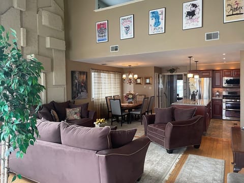 Front Great Room with Living Room, Dining Room, and Full Kitchen.