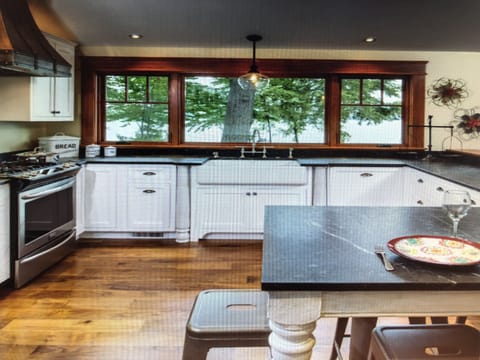 Beautifully renovated kitchen overlooking lakeside