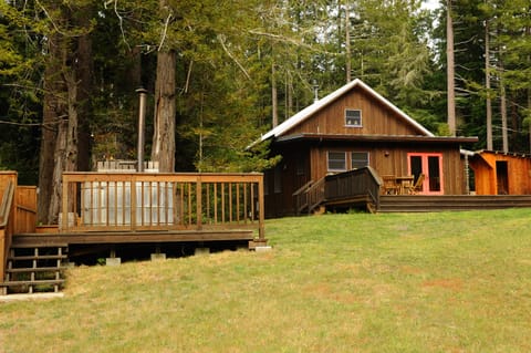 view of cabin from meadow