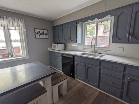 Newly added quartz countertops and stainless sink.
