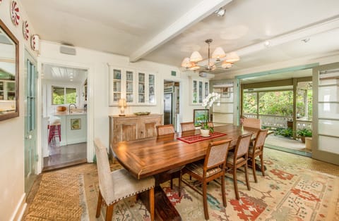 Dining room seating for eight. Fits more people comfortably