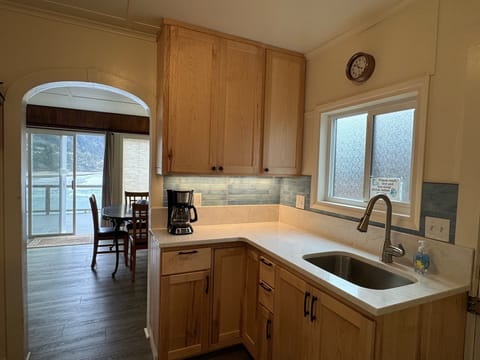 Quartz countertops and under counter sink.