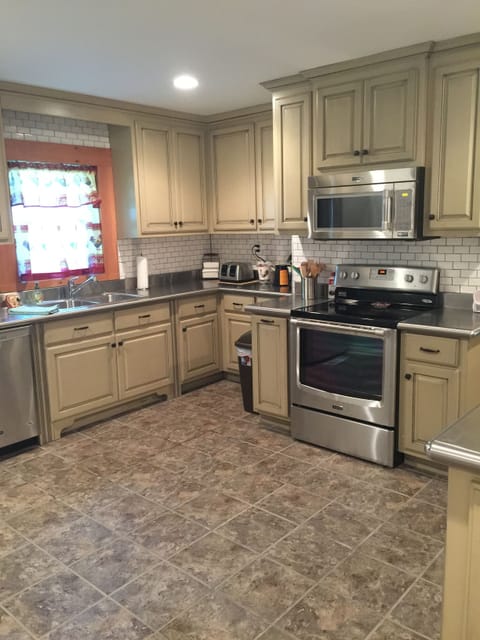 Kitchen is fully equipped and ready. Give us a list and we’ll do your shopping.