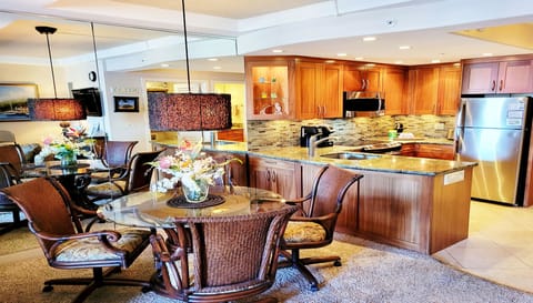 dining room area with 4 oversize comfy dining chairs !