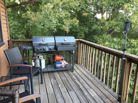 Double-grill on the deck...one side is charcoal, the other is gas.