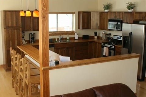 Kitchen is well stocked with everything you need to cook.