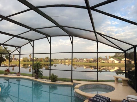 Screened pool with lake view