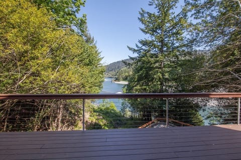 Deck view of the bridge crossing the Rogue River. Private and beautiful!