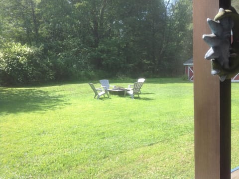 Fire pit just off the house in the backyard