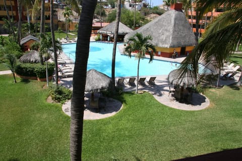 Courtyard and pool view from the front balcony