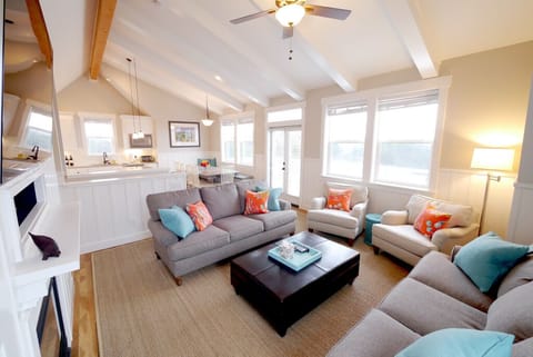 Spacious kitchen, dining, living room open floor plan