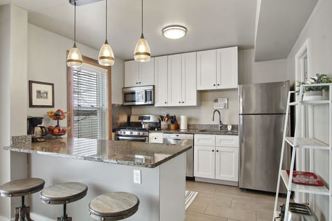 Counter seating & a highchair available for guests traveling with little ones.