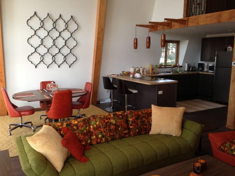 The great room looking towards the dining area and kitchen