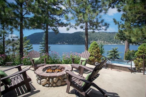 Upper patio off of the family room with jacuzzi and fire pit