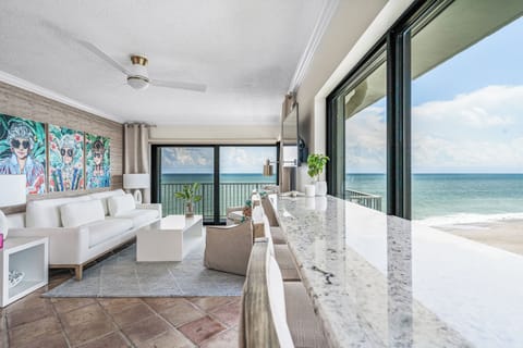 Awesome beach views from the bar counter.  New comfortable sofa.