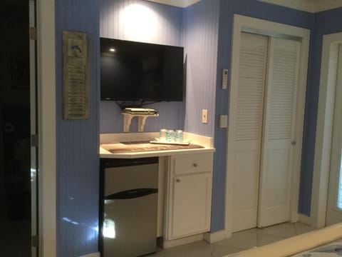 Samsung 40" TV, Mini Refrigerator and Bar Area