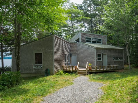 Entrance to the house, Union River bay behind, looking east.