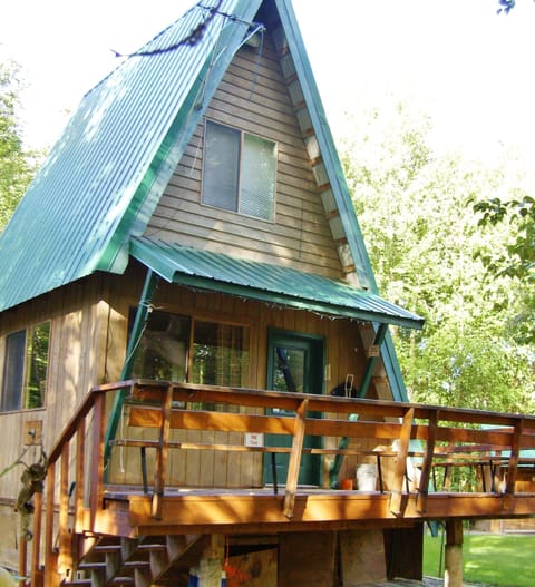 A 12x16 cabin 2 story with large deck.