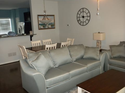 spacious living room with queen sleeper sofa