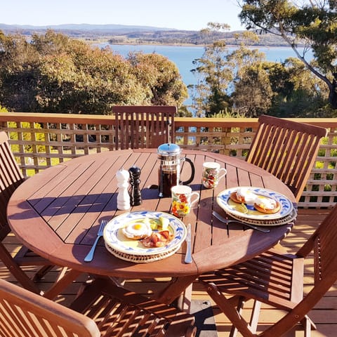 Breakfast on the deck overlooking Georges Bay