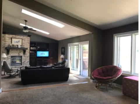 Vaulted ceilings with skylights.