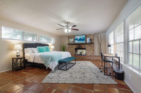Desk and Fireplace