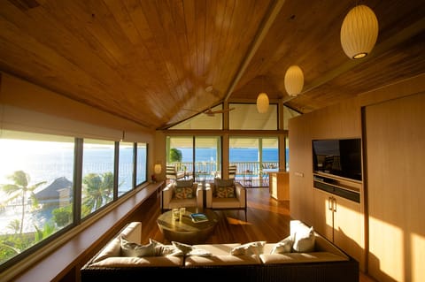 View of Bora Bora Lagoon and Motus from the living room. 