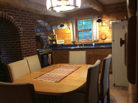 The kitchen, in the larger of the two adjoining cabins