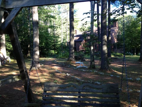 relax with your morning coffee on the swing down by the lake