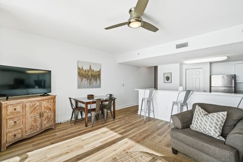 Large living area with ocean views and comfortable queen memory bed pullout