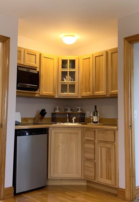 Kitchenette (sink,. fridge/freezer, toaster, microwave, coffee-makers, more . .)