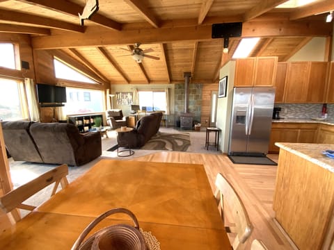 View from dining room towards kitchen and great room