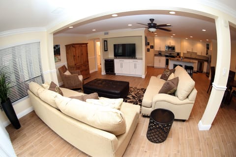 living room with 55" flat screen