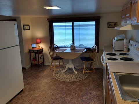 Kitchen with beautiful view of the lake. 