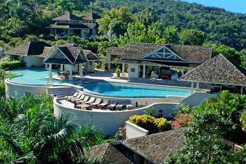 Silent Waters Villa aerial view of Owner's Villa, Pavilion, Pool and Sundeck