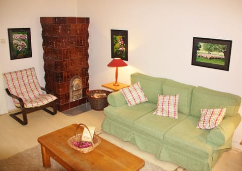 Reception is 5m x 5m. Large and small sofas.  Wood-burning fire-wood provided