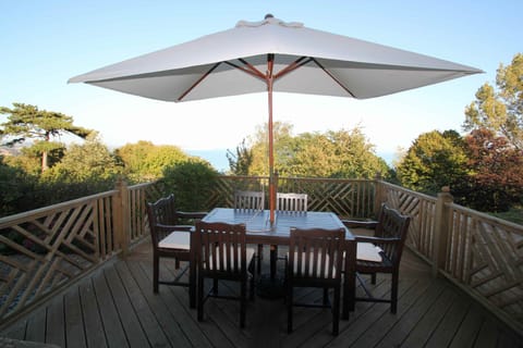 Large, secluded sunshine decking with wonderful sea views.