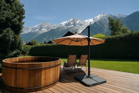 View from the deck onto the Mont Blanc Massif.