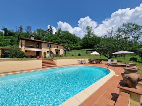 View from the pool to the house