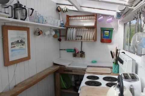 A well stocked galley kitchen