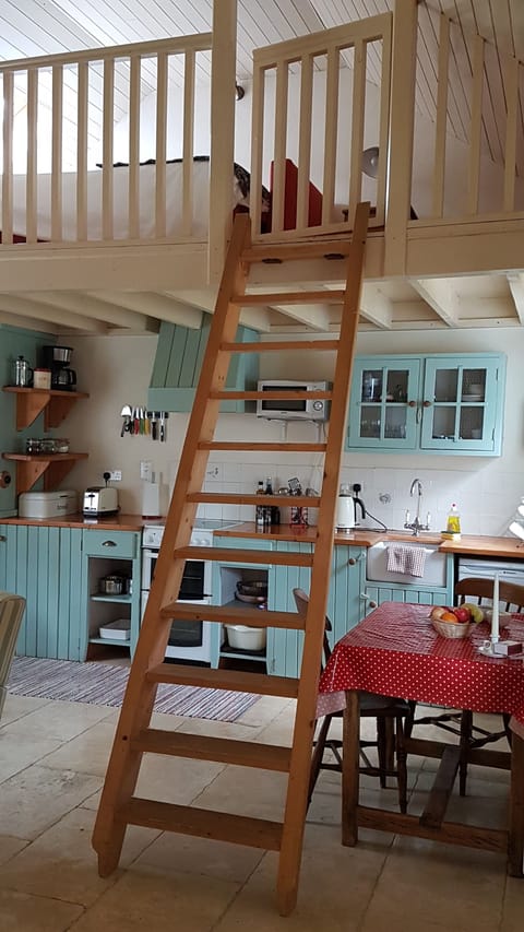 Kitchen area and ladder to the loft.