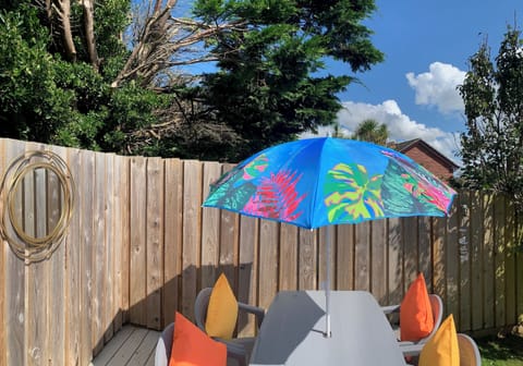 PVC decked area in Sunny spot with outdoor seating