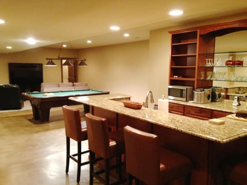 Basement Wet Bar, pool table and family room