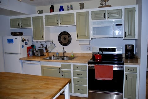New induction stove in kitchen. We also have a tea kettle and coffee pot. 