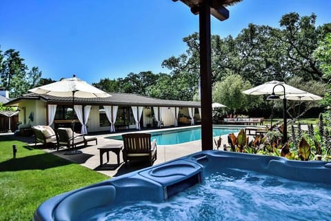 Hot tub with pool view