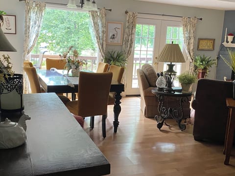 Beautiful lake views from family room with plenty of comfortable seating 