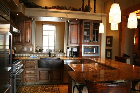 Gourmet Kitchen with wine cooler & bar ... vast array of spices, oils, vinegars 