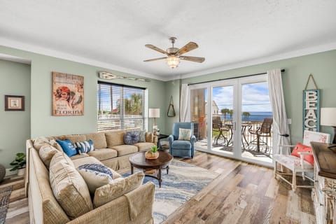 Our cozy living area features a huge sectional sofa